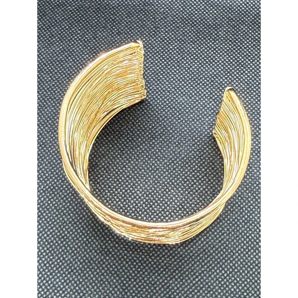 Gold Tone Multi Strand Wire Cuff Bracelet Wide Statement Layered Bangle Women